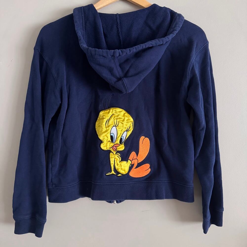 Warner Bros Tweety Bird Vintage 1999 Zip Up Navy Blue Hoodie Sweatshirt 90s Y2K - Picture 6 of 6